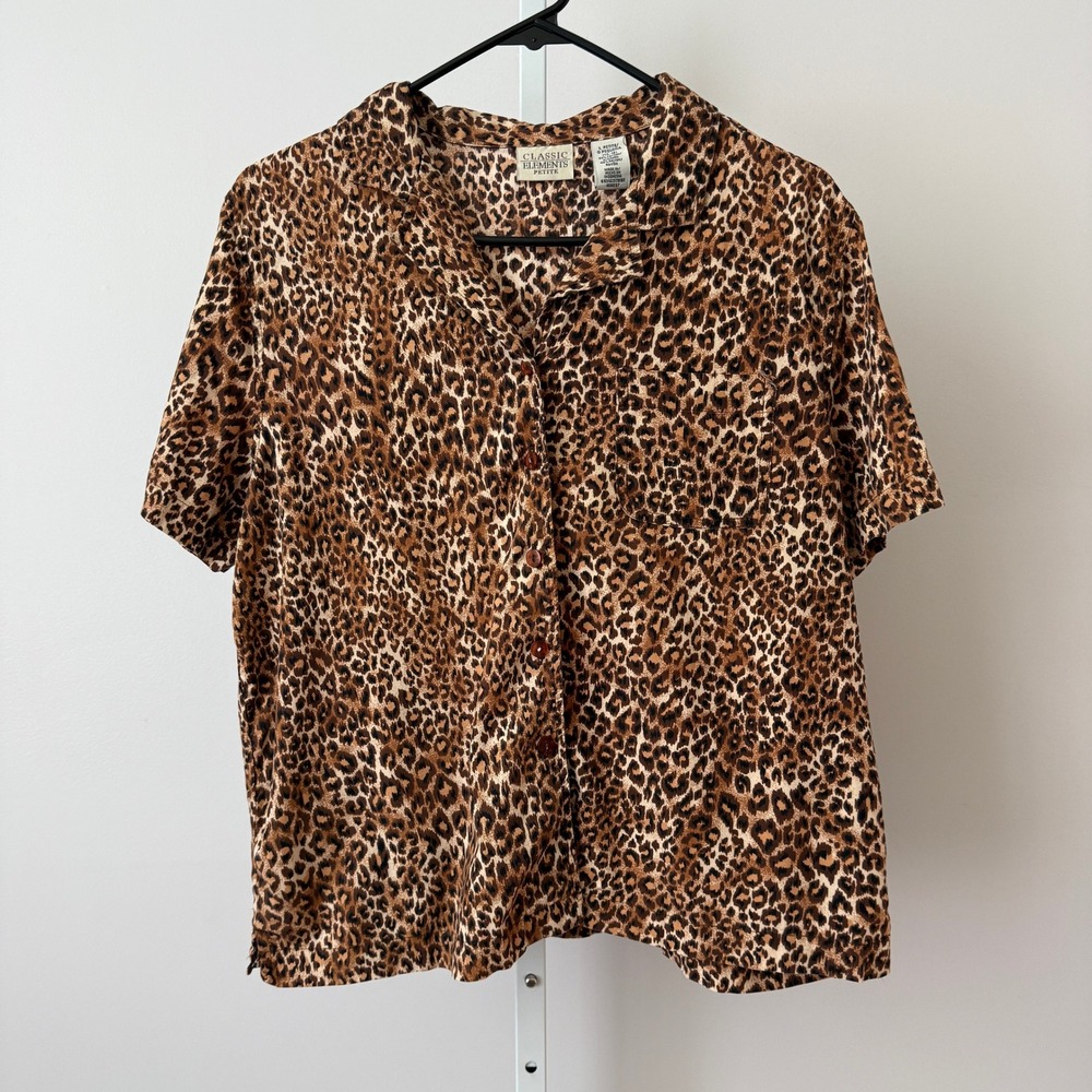 VTG Classic Elements LP Brown Leopard Button Shirt Quirky Retro Twee Teacher